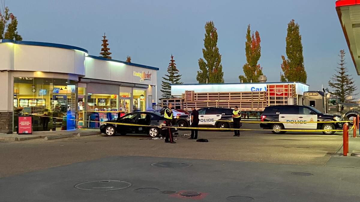 Police investigate a suspicious package in the area of 199 Street and 62 Avenue Sunday, Oct. 16, 2022.