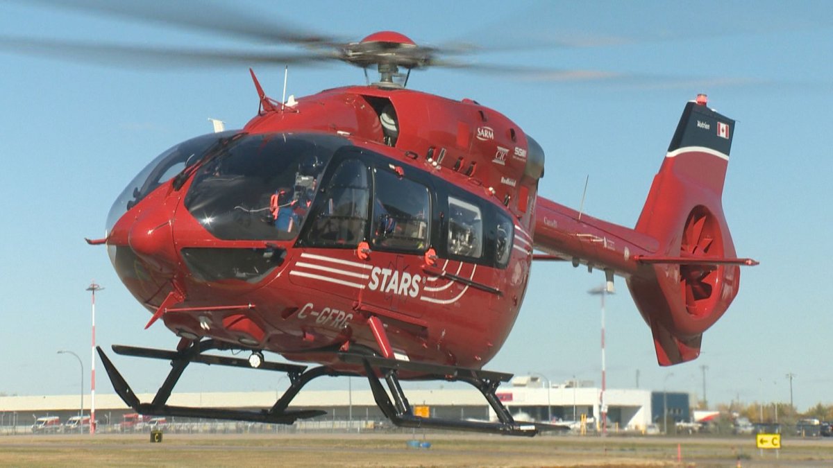 A STARS helicopter. One person is in serious condition after a vehicle rollover on Highway 1 outside Calgary.
