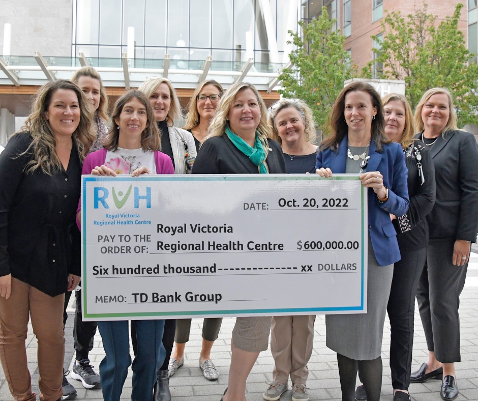 TD Bank Group presents Royal Victoria Regional Health Centre (RVH) with a $600,000 cheque to launch the Advancing Community Eating Disorders (ACED) Care Initiative, powered by TD.

Photographed left to right: Jessica Bresee, Nurse Practitioner; Michelle Misener, RN; Dr. Leah Bartlett, Pediatrician; Leanne Weeks, Operations Director, Maternal, Newborn, Child & Youth Program; Rhea Taplin, Manager, Child & Youth Ambulatory Care; Rina DeGrazia, District Vice President TD Bank Group; Dawn Hilliard, Mental Health Counsellor; Gail Hunt, President & CEO RVH; Elizabeth Day, Occupational Therapist, and Pamela Ross, CEO RVH Foundation.