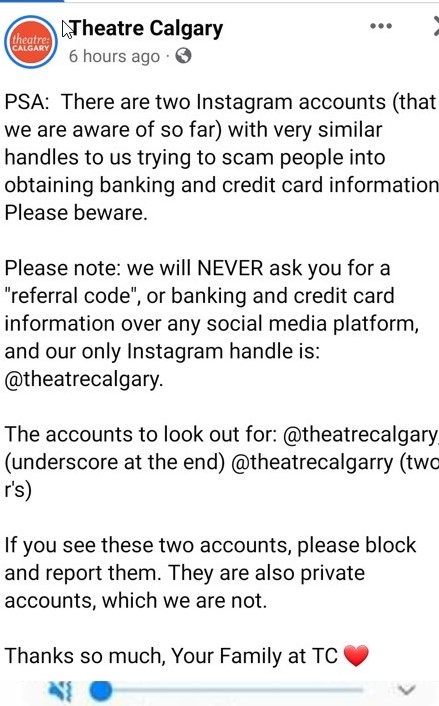 Theatre Calgary warning