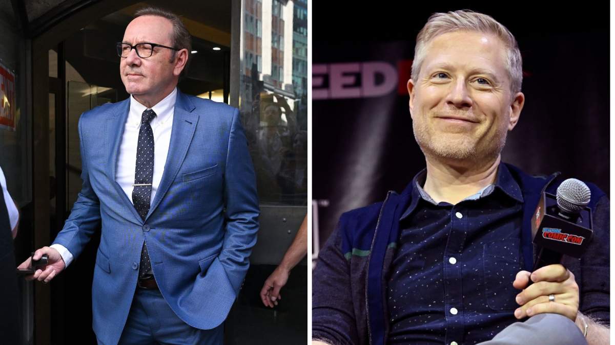 A split photo of Kevin Spacey and Antony Rapp.