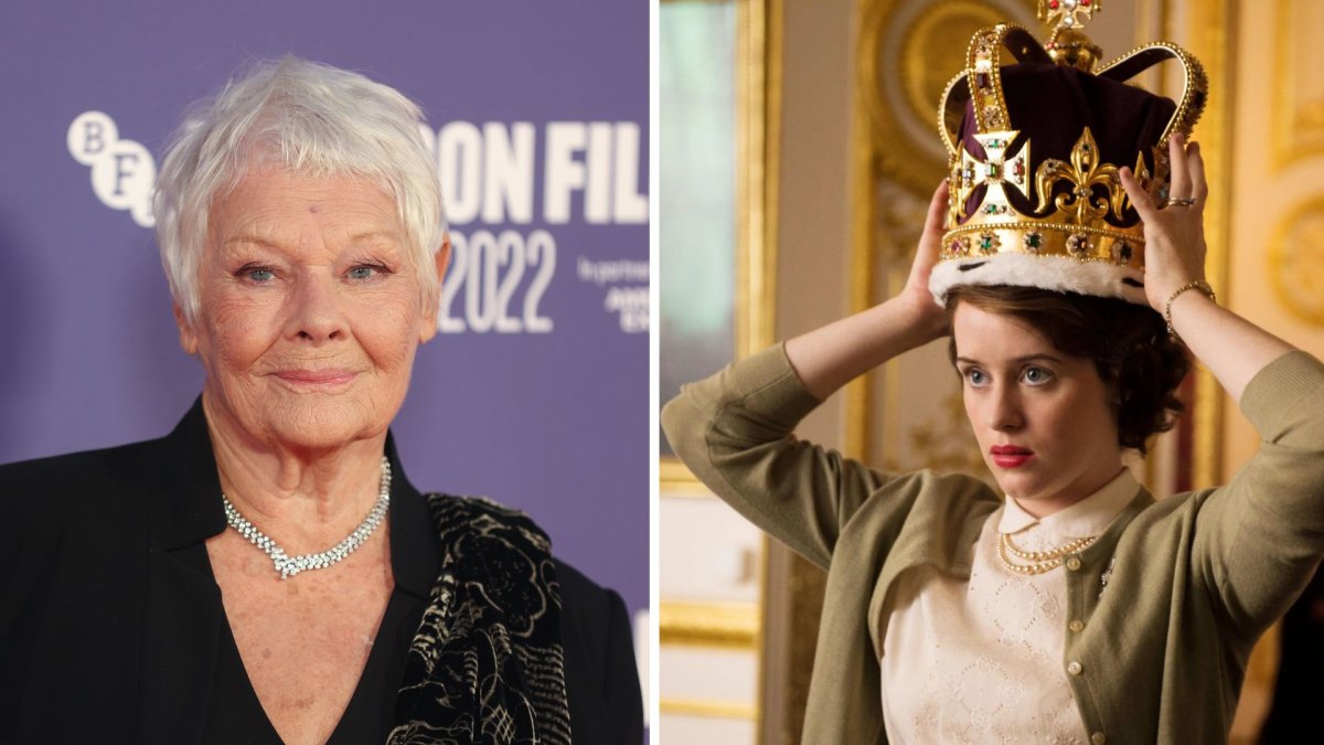 A split photo of Judi Dench and Claire Foy in 'The Crown.'