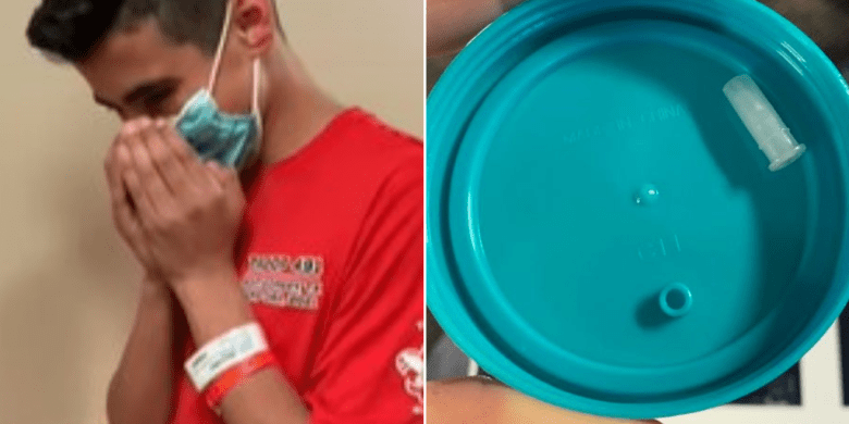 Teen hilariously squeaks after accidentally swallowing dog toy