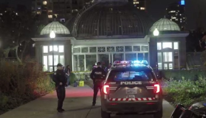 Police on scene following a stabbing at Allan Gardens in Toronto on Oct 4, 2022.
