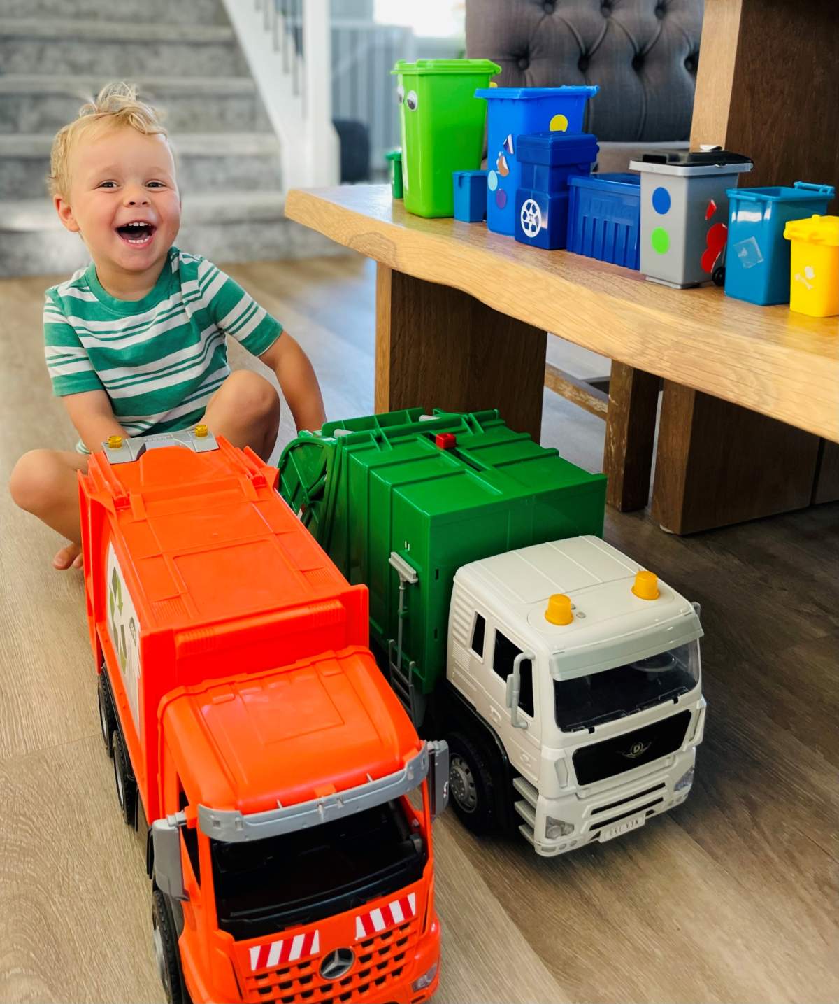 Nolan and his collection of garbage trucks.