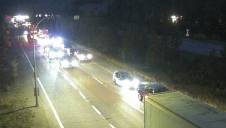 Northbound traffic seen backed up on the Coquihalla Highway on Friday evening. 