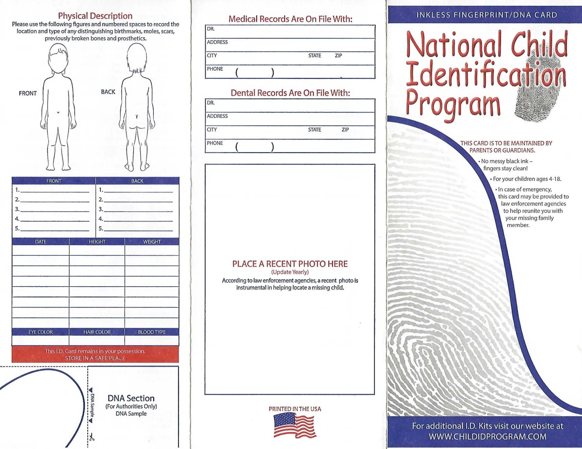The front panels of the three-fold pamphlet DNA and fingerprinting test kit.