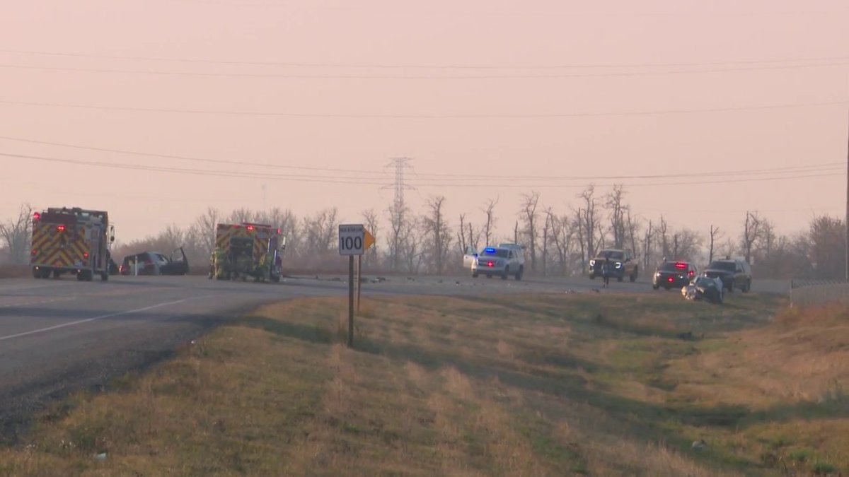 Fort Saskatchewan RCMP investigate a serious collision on Highway 825 near the Sturgeon Industrial Park Wednesday, Oct. 19, 2022.