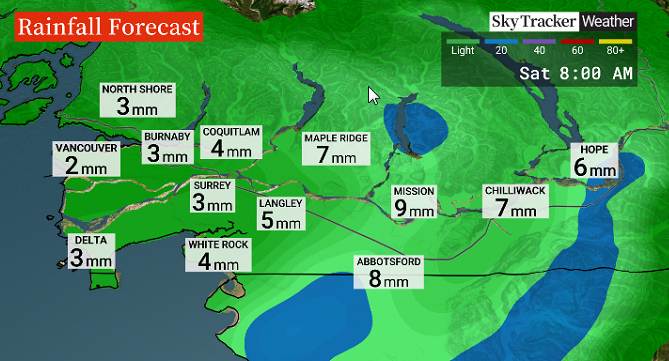 Rainfall is forecasted for Friday, Oct. 21 in the Lower Mainland.