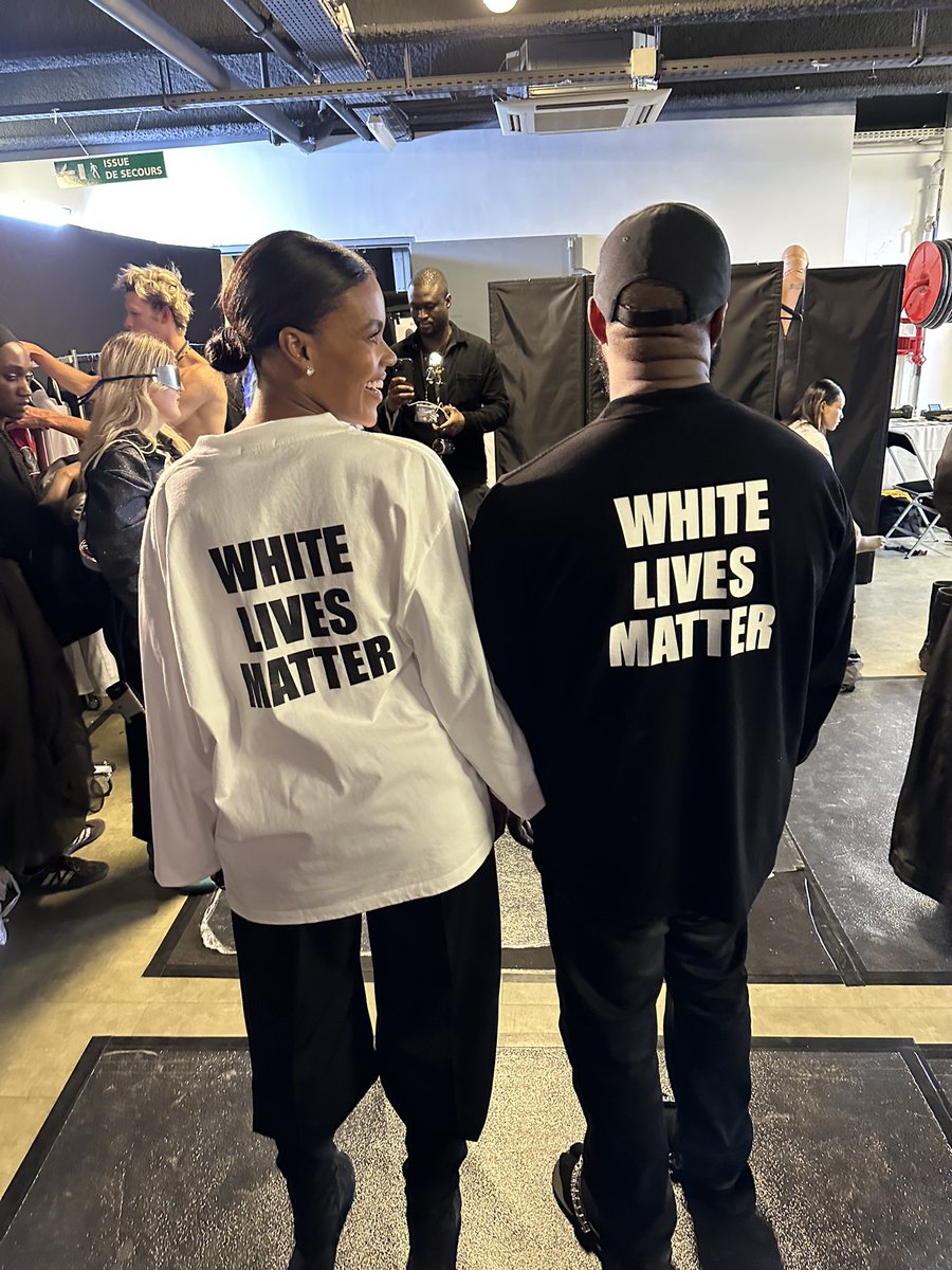 Kanye West and Candace Owens wearing "White Lives Matter" shirts.