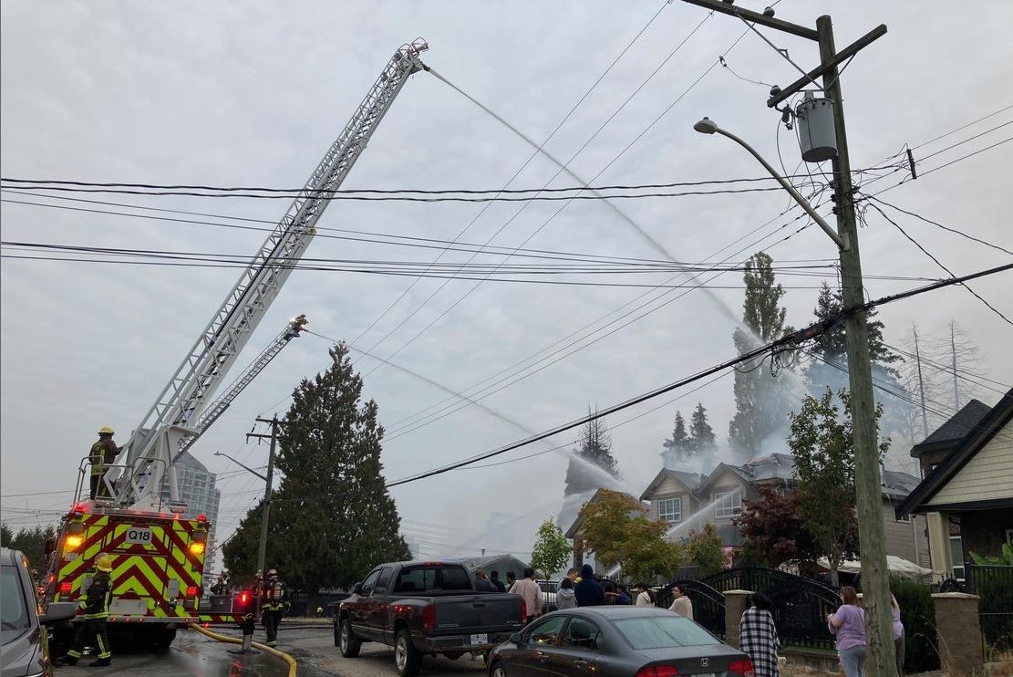 Surrey firefighters had to use a number of ladders to fight the blaze.