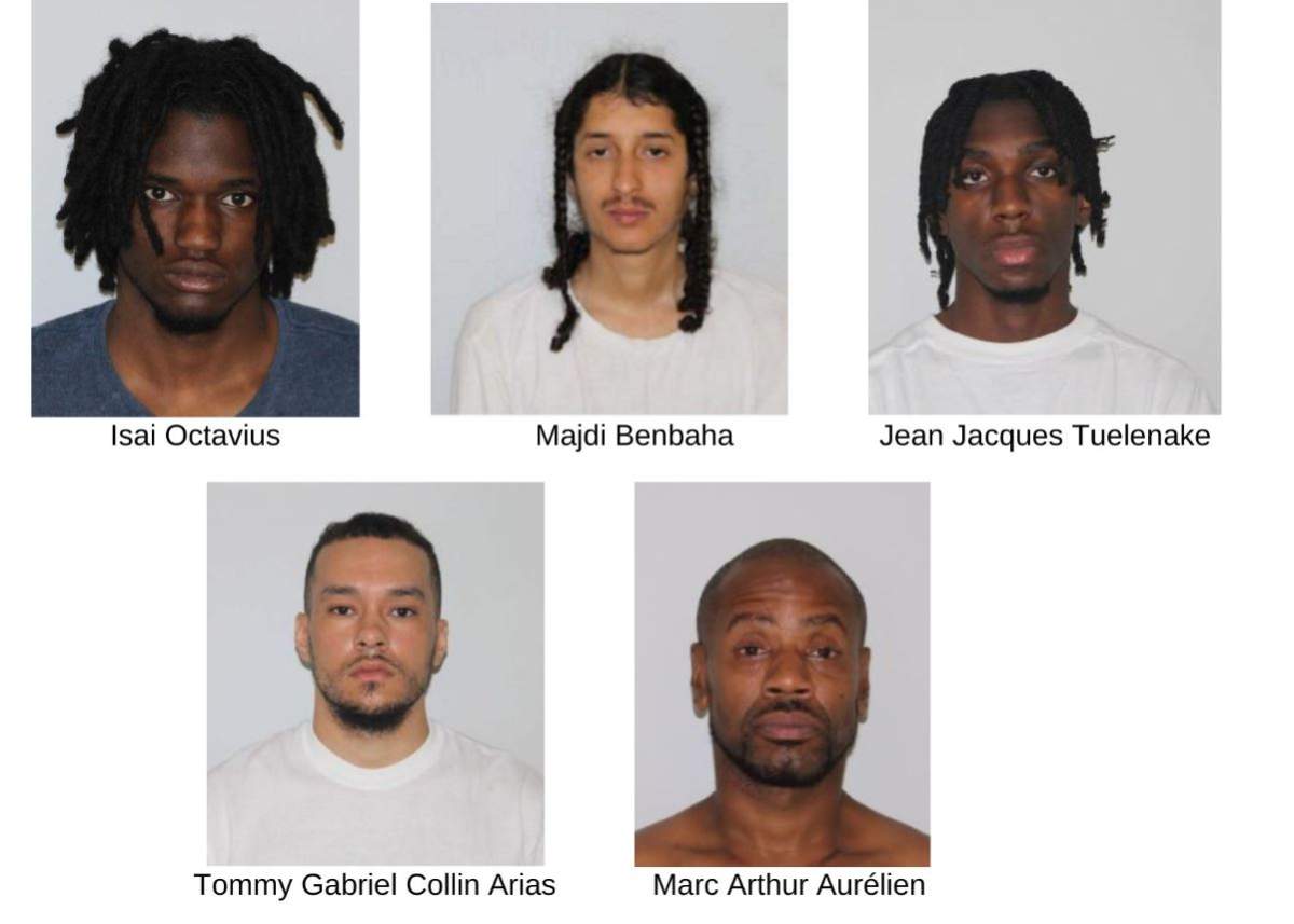 Five men between the ages of 20 and 47 years old face charges of arson, mischief and assault with a weapon in incidents that stem from the summer of this year.