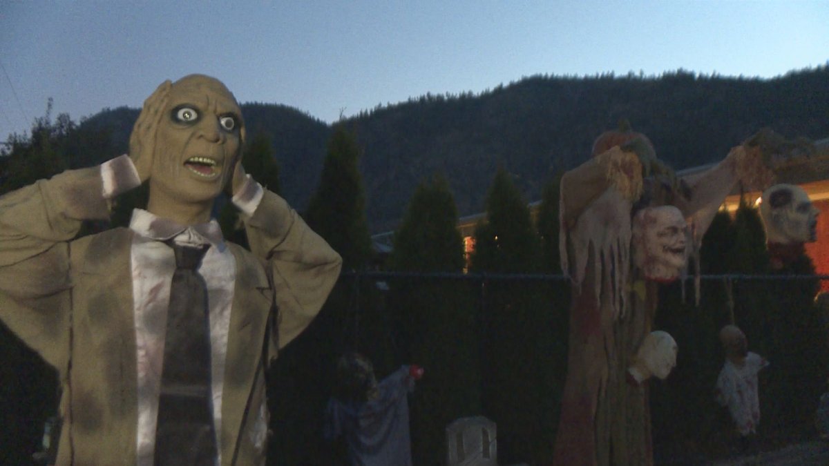 A home in Okanagan Falls has set up their annual Halloween display featuring close to 100 items.
