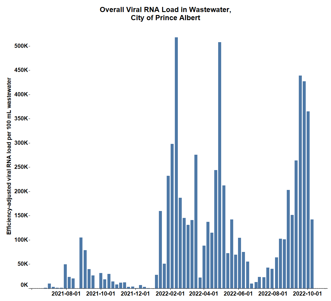 Overall viral RNA load in the wastewater found in Prince Albert.