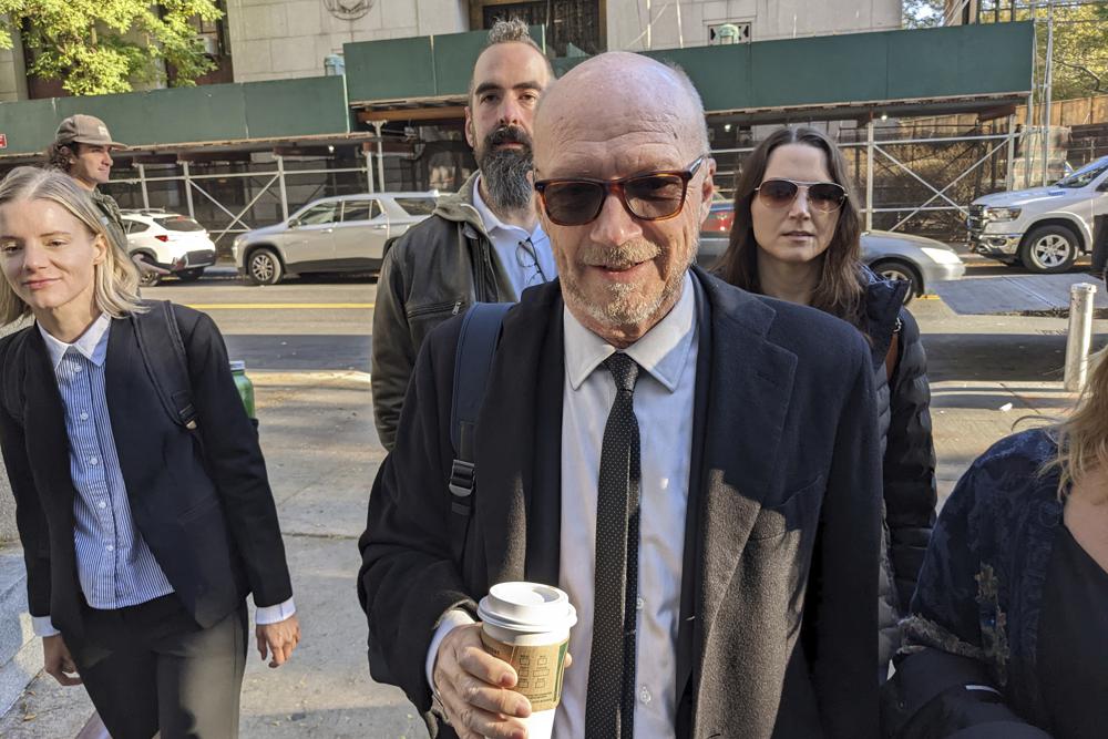 Paul Haggis arrives at court for a sexual assault civil lawsuit in New York on Thursday, Oct. 20, 2022.