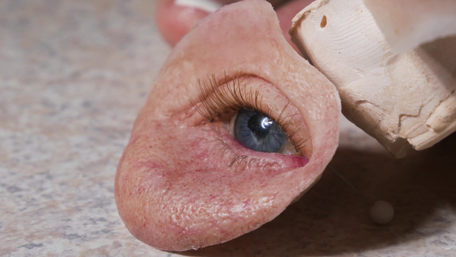 A prosthetic eye crafted by Robert Barron.
