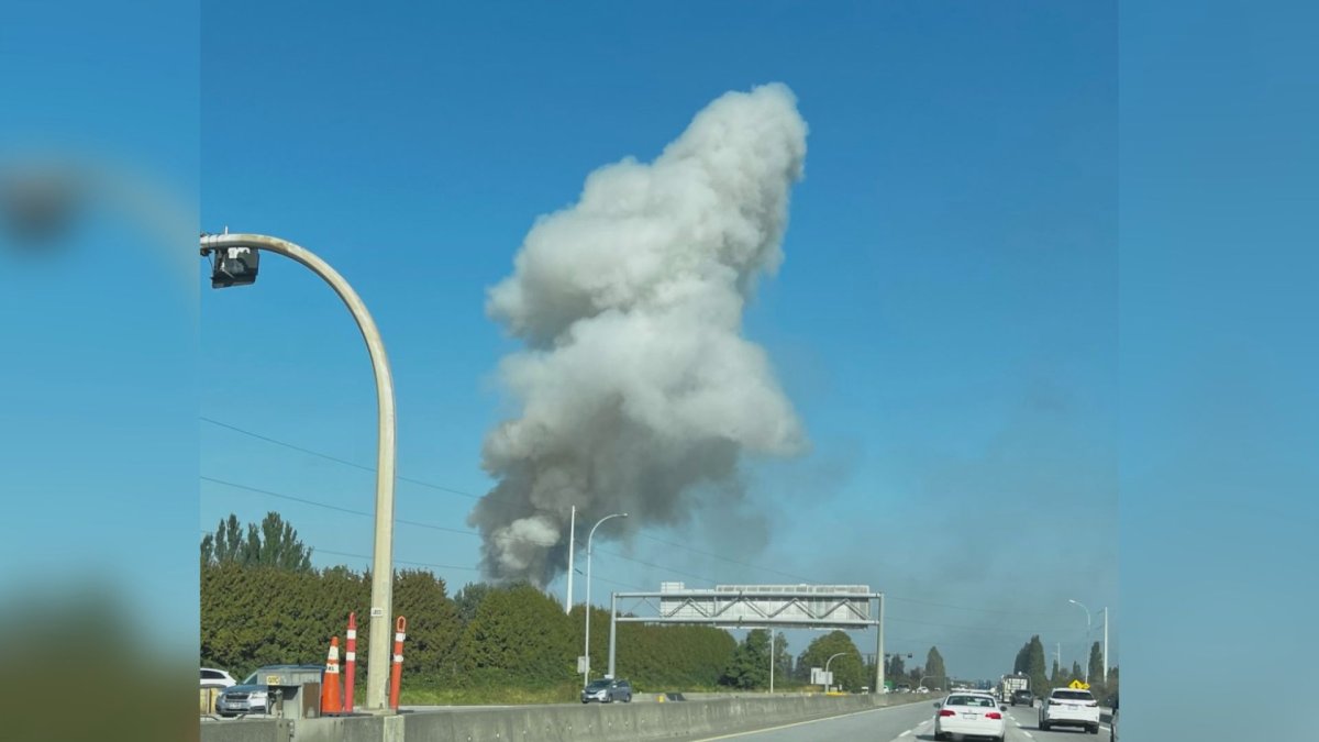 A large column of smoke was seen Saturday afternoon, emanating from a fire in Richmond, B.C.