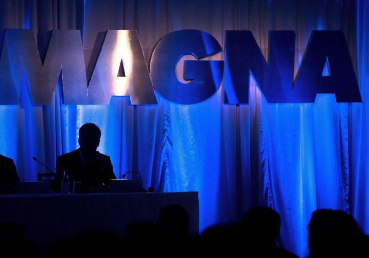 The Magna International Inc. logo is seen prior to the company's annual general meeting to begin in Toronto on Friday, May 10, 2013. Magna International Inc. says it earned US$289 million in its third quarter, up from US$11 million in the same quarter last year. 