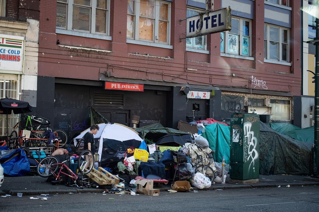 Tents line the sidewalk on East Hastings Street in the Downtown Eastside of Vancouver in this file photo.
