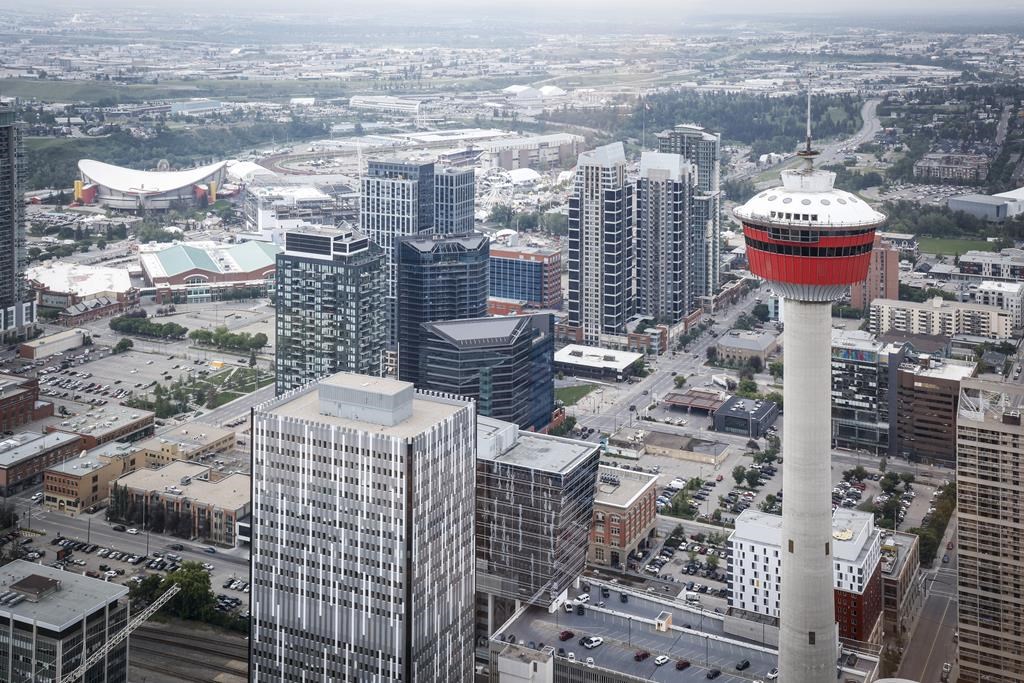 A view of the Calgary Tower and the Calgary Stampede grounds seen from the Telus Sky building in Calgary, Wednesday, July 6, 2022.
