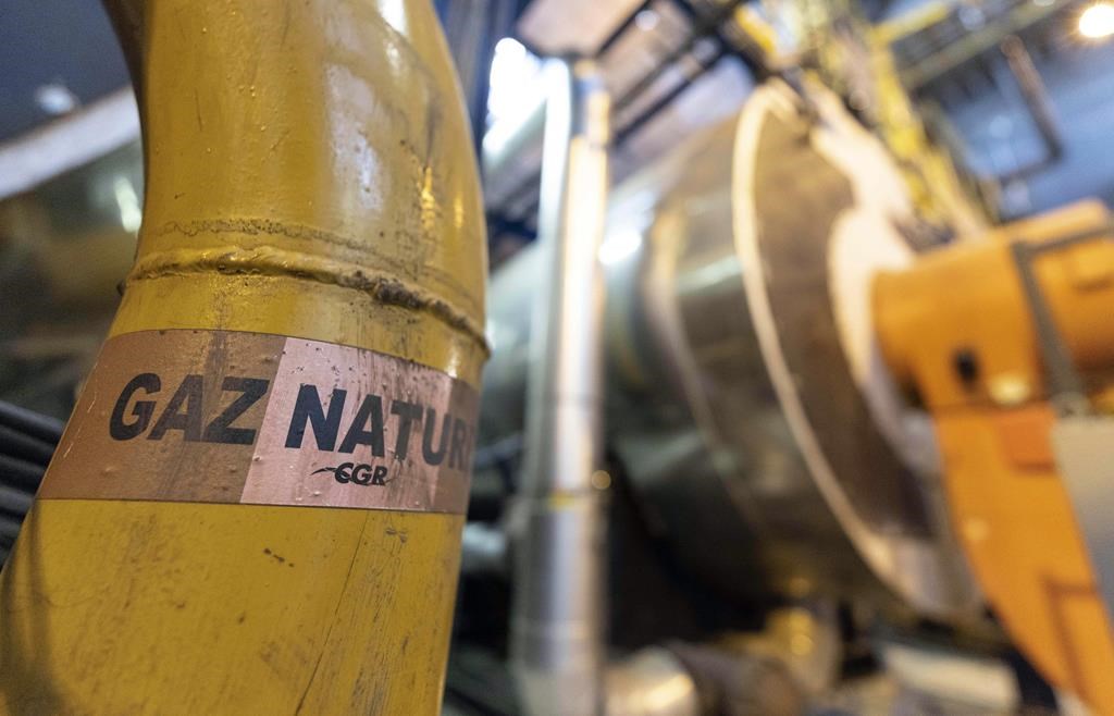 A sticker reads "natural gas" on a pipe in Strasbourg, France, Oct. 7, 2022.