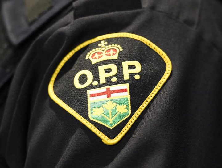 An Ontario Provincial Police logo is shown during a press conference in Barrie, Ont., Wednesday, April 3, 2019.