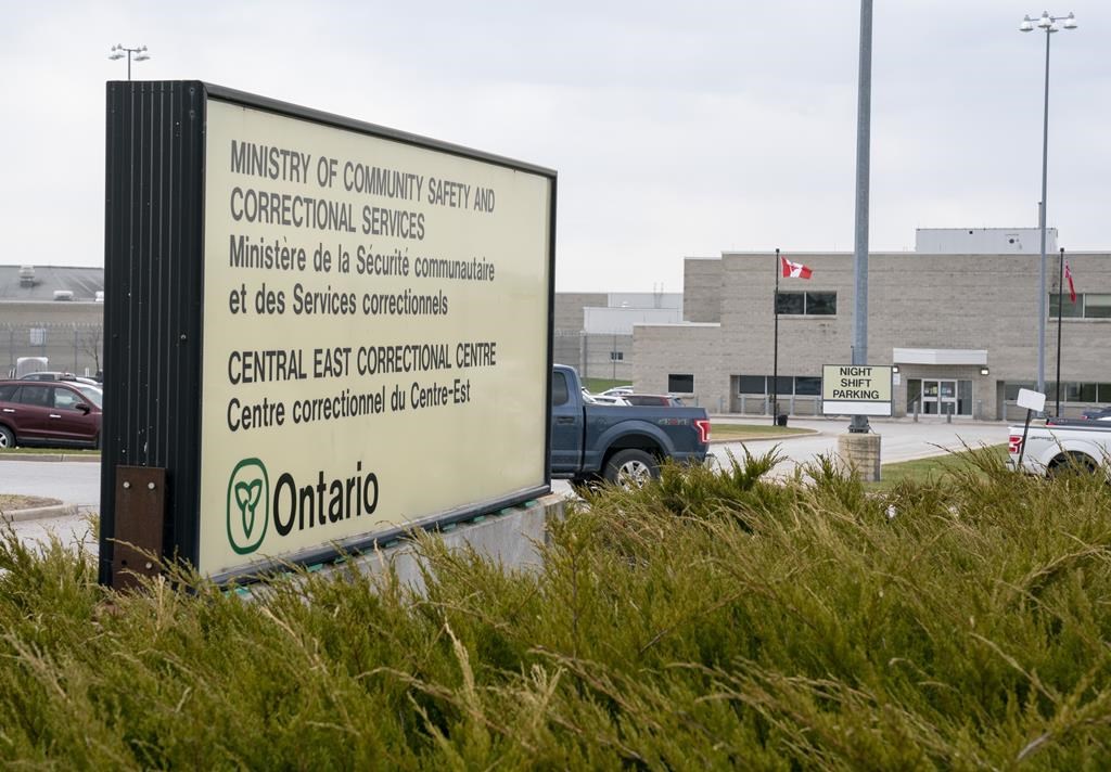 The Central East Correctional Centre in Lindsay, Ont., Friday, April 17, 2020. A report released by the panel this week says 25 inmates across more than two dozen facilities in the province died in 2019 and 46 inmates deaths were recorded in 2021.