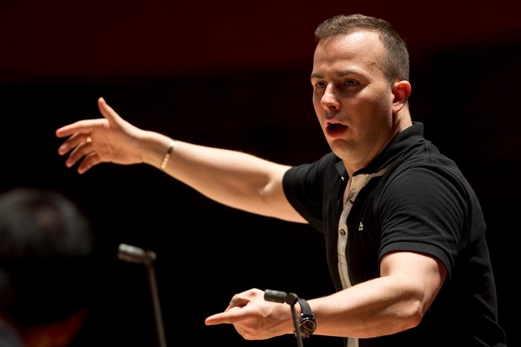 The Philadelphia Orchestra rehearses with its music director and conductor Yannick Nezet-Seguin at the Kimmel Center in Philadelphia on October 17, 2012.