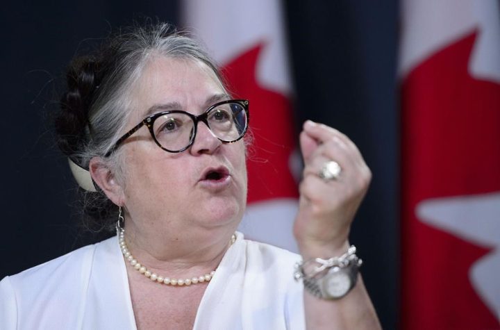 Diane Lebouthillier, Minister of National Revenue, responds during a news conference in Ottawa on Tuesday, May 7, 2019. 