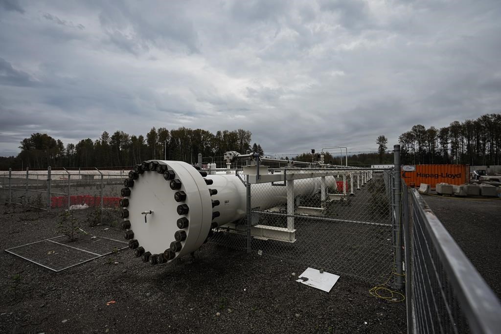 The terminus for the Coastal GasLink natural gas pipeline is seen at the LNG Canada export terminal under construction in Kitimat, B.C., on Wednesday, September 28, 2022.