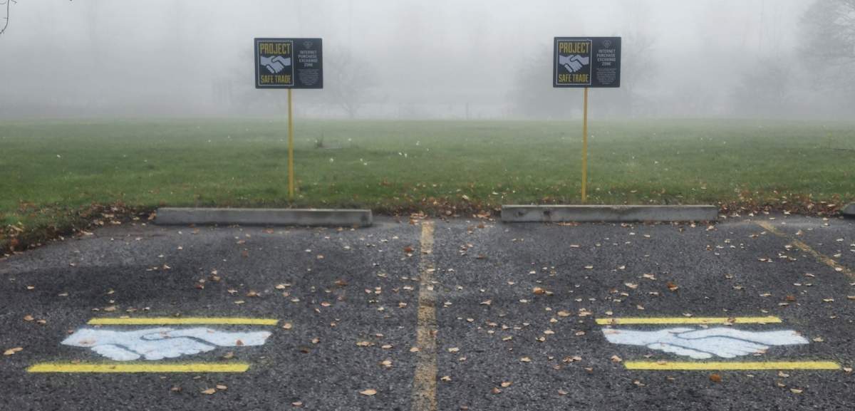 Two parking spaces at the Peterborough County OPP have been designated for Project Safe Trade to allow people to complete online transaction of items purchased.