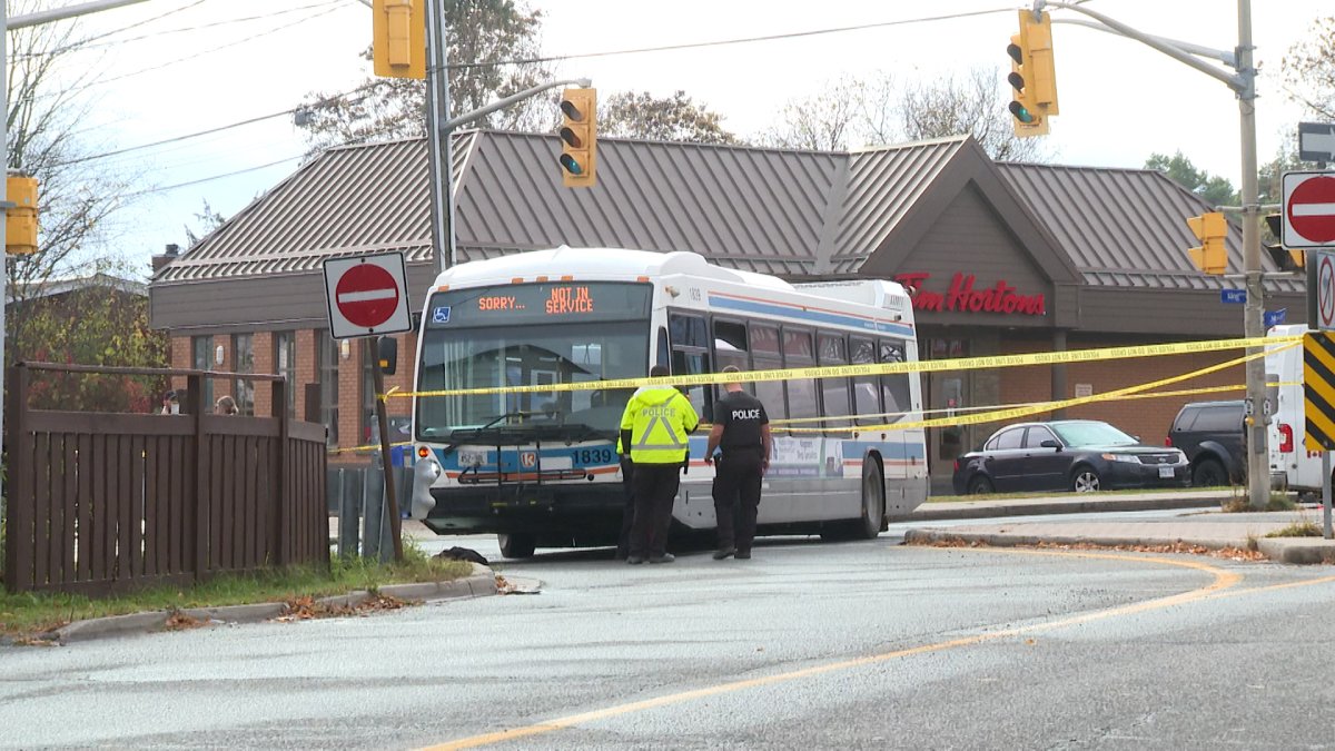 Kingston police say a bus and a pedestrian were involved in a crash.