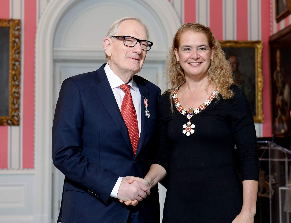 Peter John Fowler of London, Ont. an orthopaedic surgeon and leader in sport medicine, is invested as a Member of the Order of Canada by Governor General Julie Payette during a ceremony at Rideau Hall in Ottawa on Tuesday, Nov. 20, 2018.