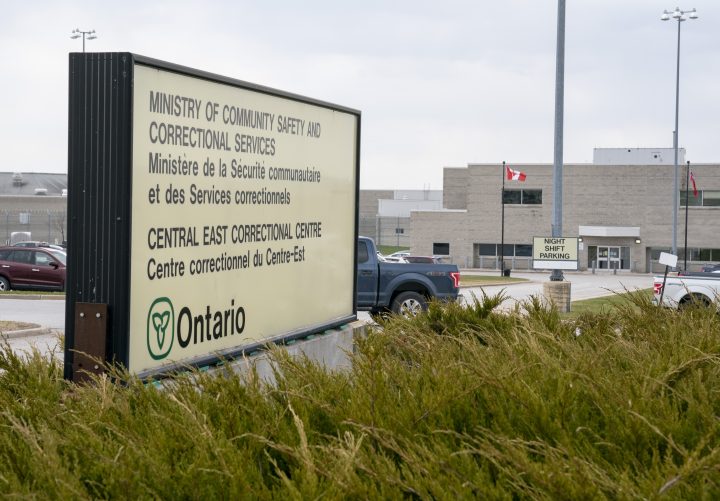 The Central East Correctional Centre in Lindsay, Ont., is shown on April 17, 2020. A deputy superintendent at an eastern Ontario jail says drugs have been smuggled into the facility inside the body cavity of the inmates and in the mail they receive. Dan Tremblay is testifying at an inquest that is examining the circumstances of five drug-related deaths at the Central East Correctional Centre in Lindsay, Ont., which occurred in separate incidents between October 2018 and April 2019. 