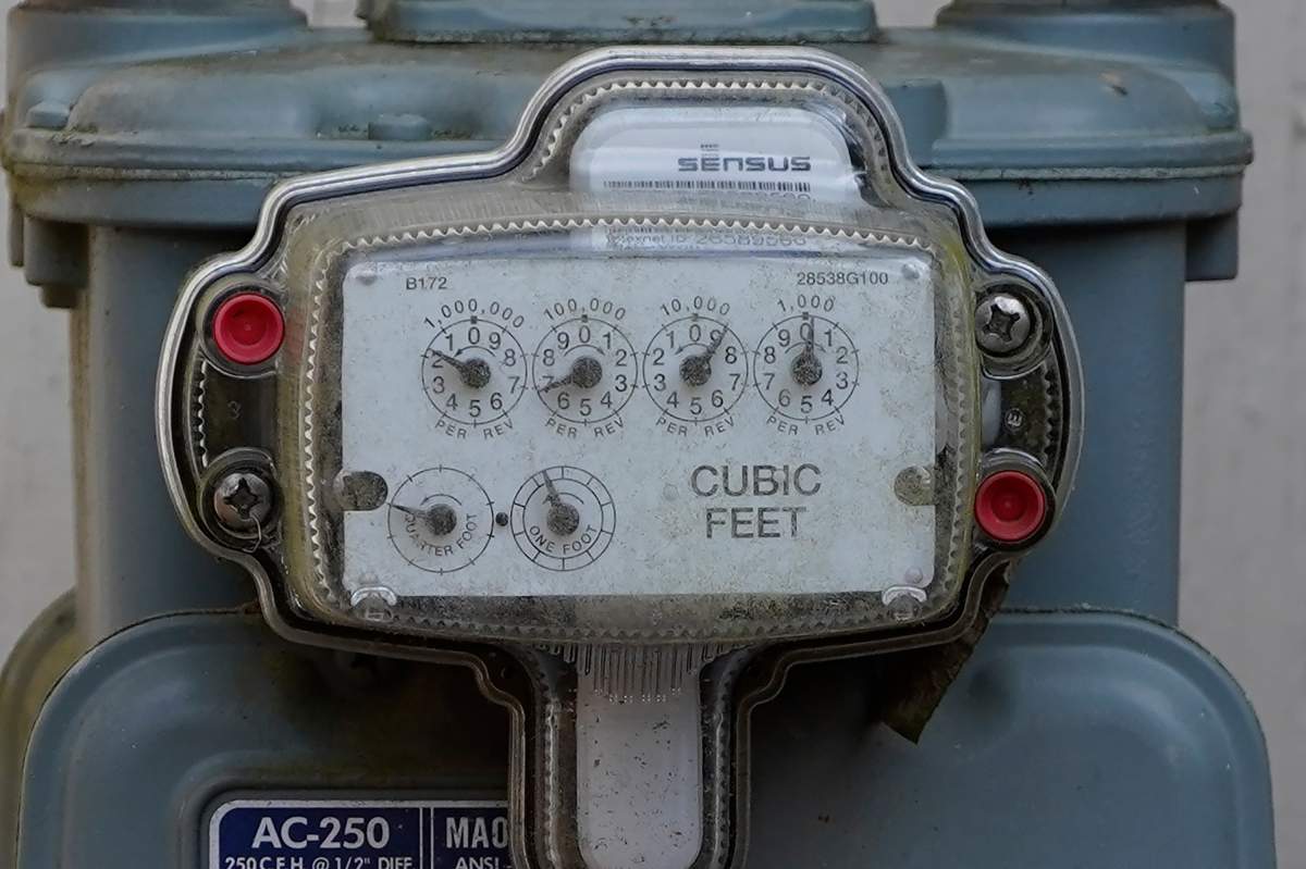 FILE - A gas meters keep tabs on usage at this Jackson, Miss., residence, Feb. 22, 2022.