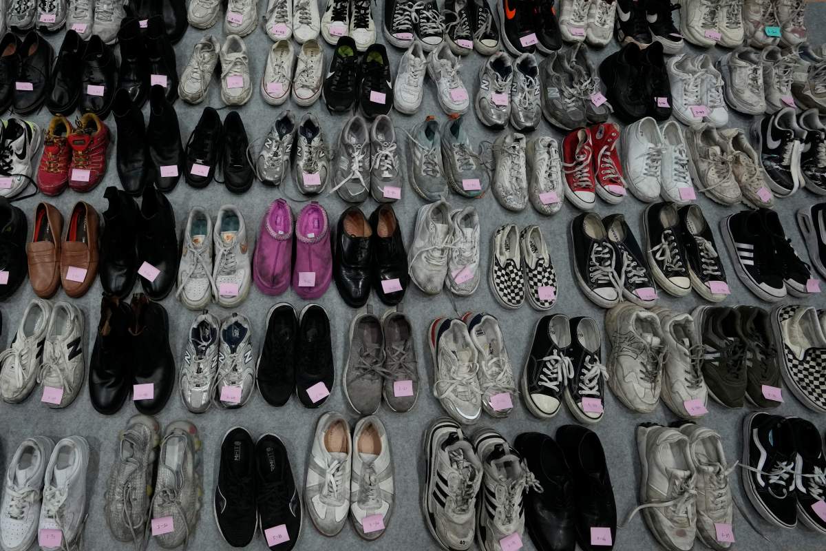 Shoes are seen among a huge collection items found in Itaewon following South Korea's deadliest crowd surge.