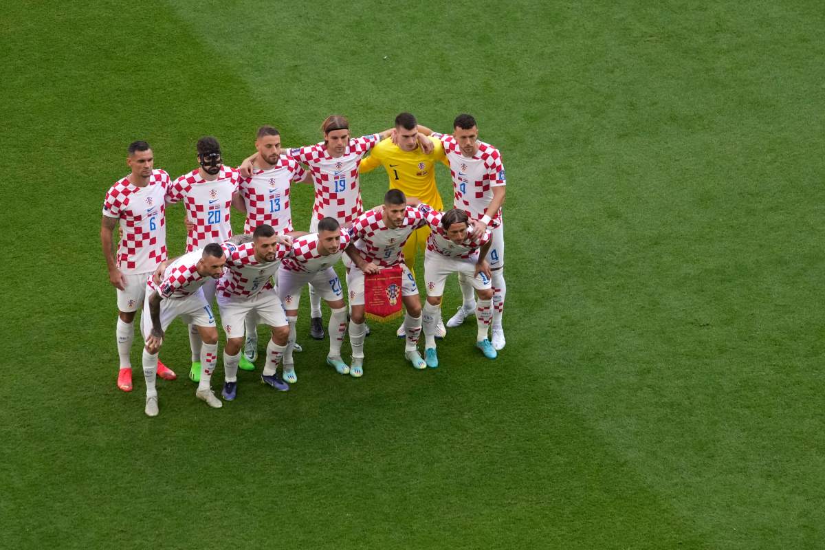 Croatia’s players pose for team photo before the World Cup group F soccer match between Morocco and Croatia at the Al Bayt Stadium in Al Khor, Qatar, Wednesday, Nov. 23, 2022.