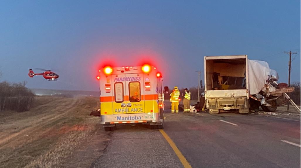 The driver of the box truck was air-lifted to hospital from the scene.