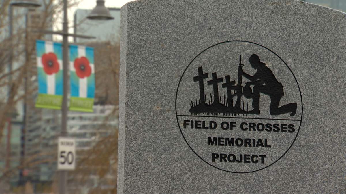 A monument at Calgary's Field of Crosses ahead of the 2022 ceremonies.