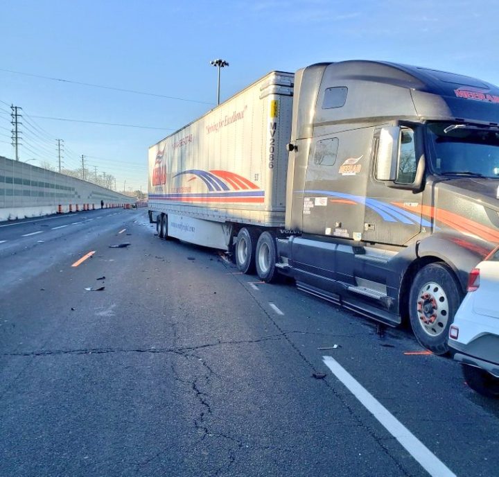 The scene of a collision on the QEW near Hurontario Street in Mississauga.