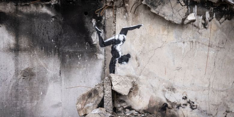 Banksy artwork appears on shelled, destroyed building in Ukraine