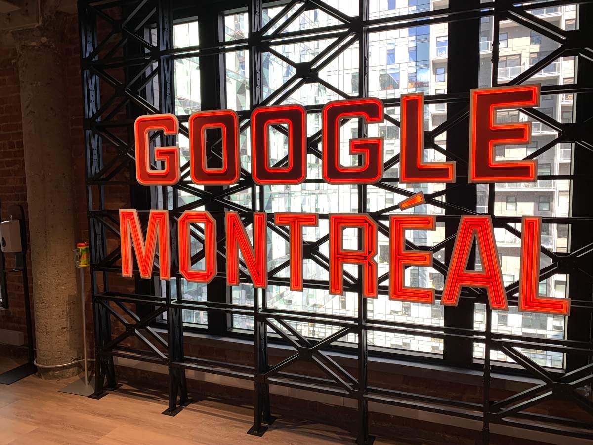 The new Google Montreal office can accommodate up to 1,000 people. The red sign is a nod to the famous Farine Five Roses sign in the city.