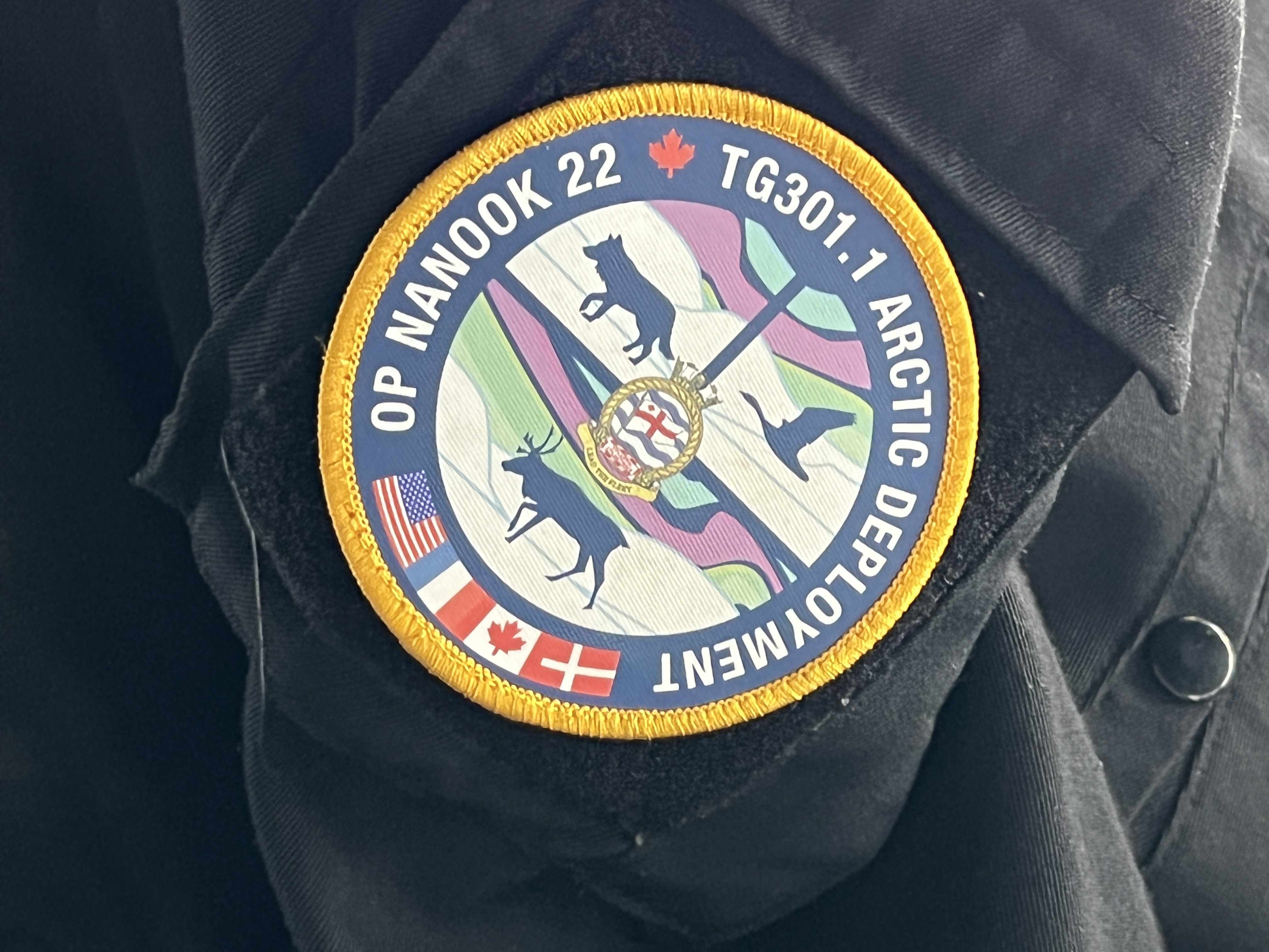 An Operation Nanook patch on a member of the Royal Canadian Navy. ‘Op Nanook’ is an annual Arctic security exercise between Canada, The United States, Denmark, and France.