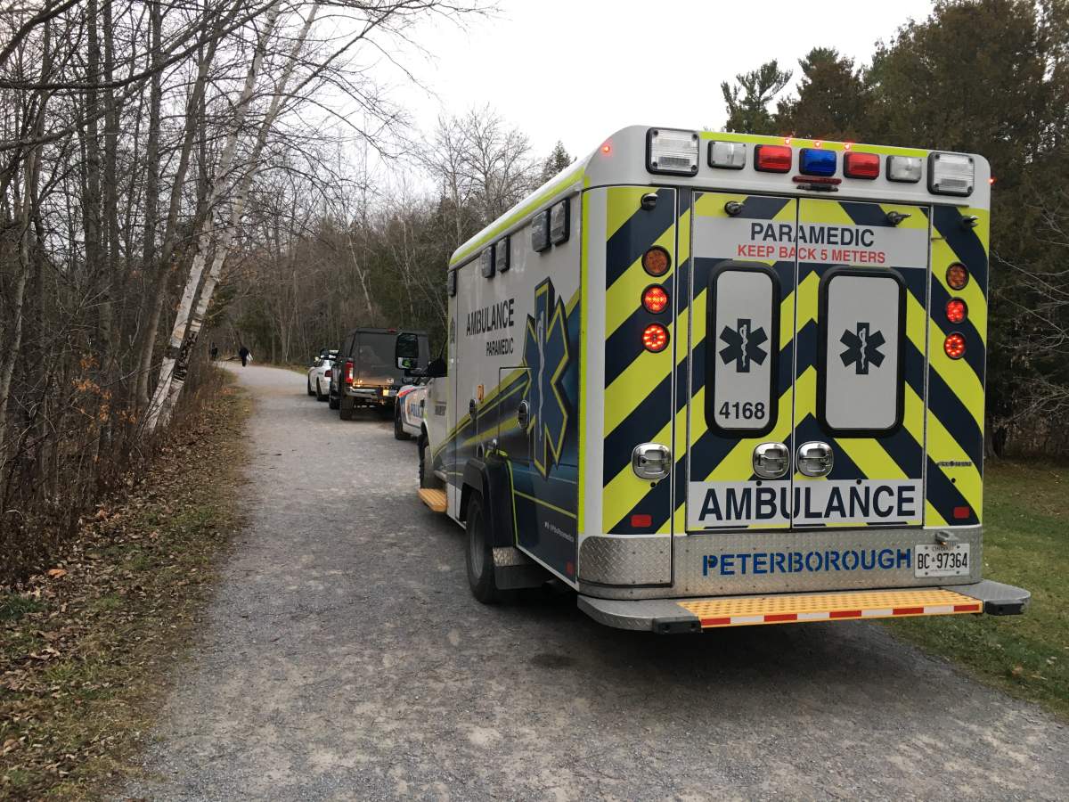 An ambulance is seen on the Jackson Park trail in Peterborough on Nov. 15, 2022.