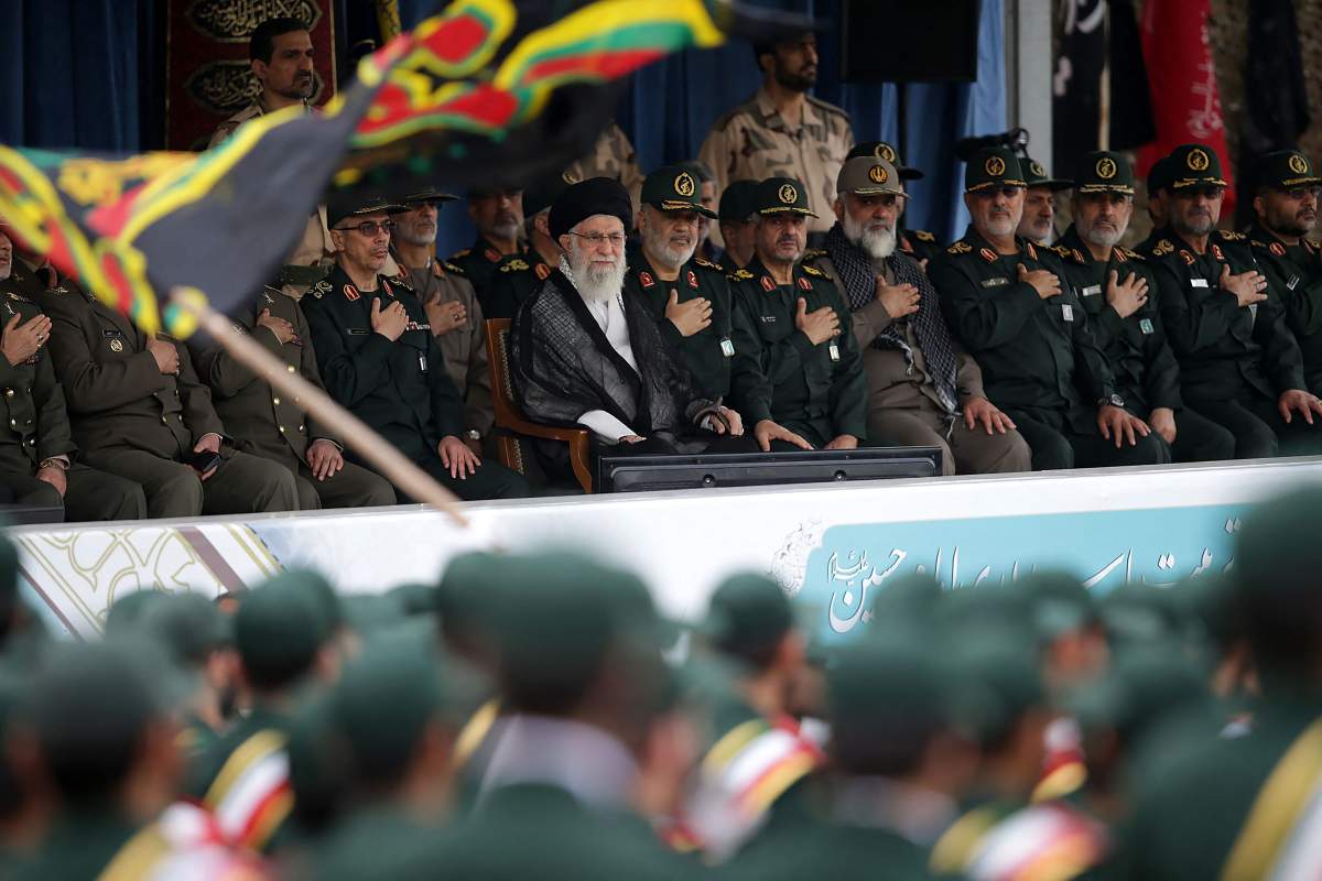 Iran’s Supreme Leader Ayatollah Ali Khamenei and IRGC General Hossein Salami at graduation ceremony for cadets, Tehran, Iran, on Oct. 13, 2019. Photo by SalamPix/ABACAPRESS.COM