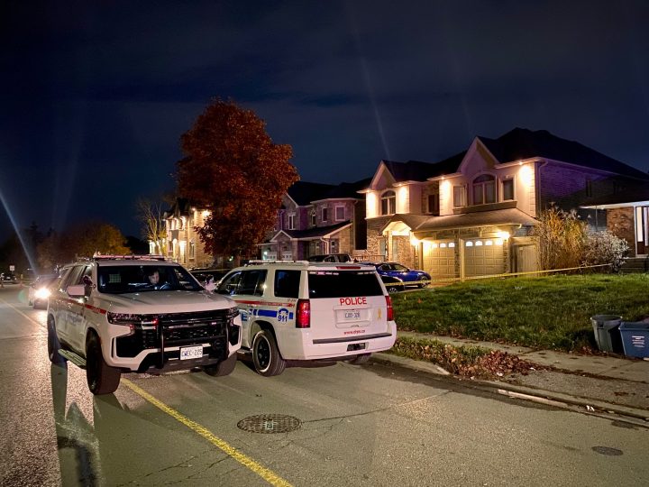 Police on the scene of a fatal stabbing in Pickering, Ont., on Nov. 4.