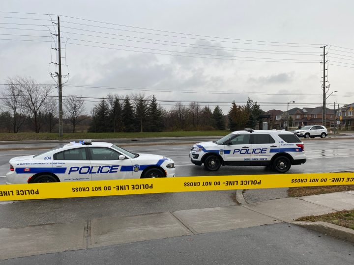 Peel police on the scene of a fatal pedestrian-vehicle collision in the area of Airport Road and Braydon Boulevard.