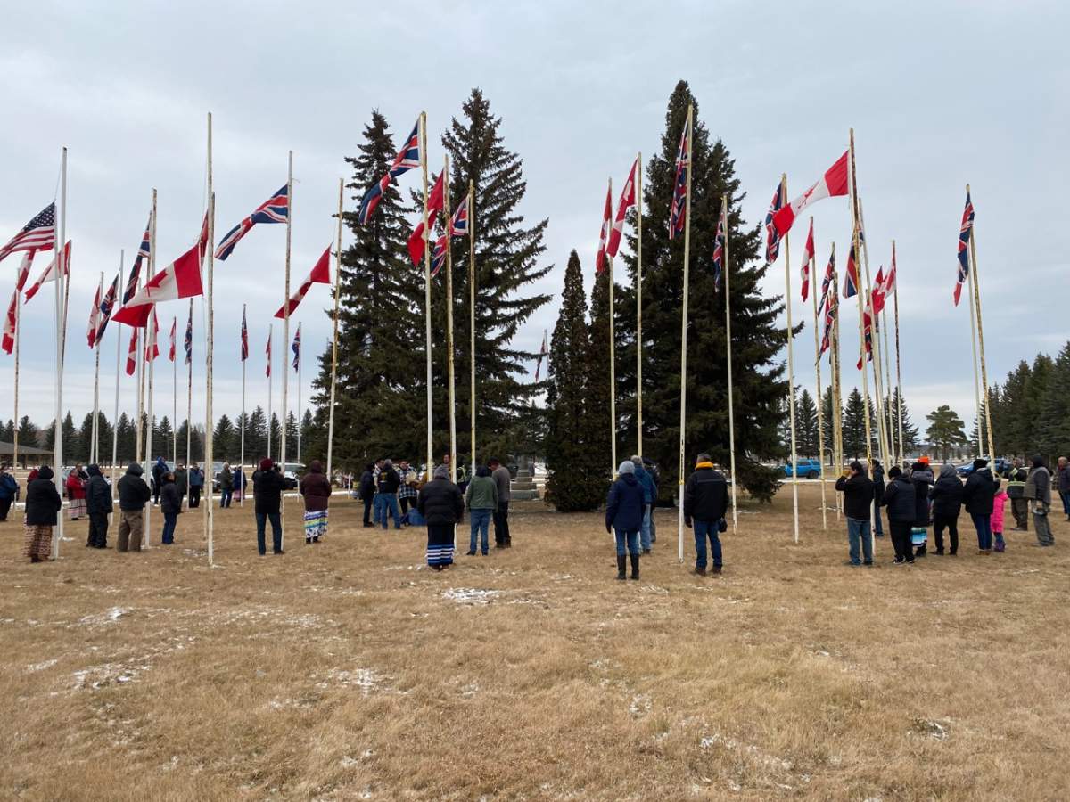 Community members in Sioux Valley Dakota First Nation gathered to mark National Indigenous Veterans Day with a flag-raising ceremony on Tuesday.
