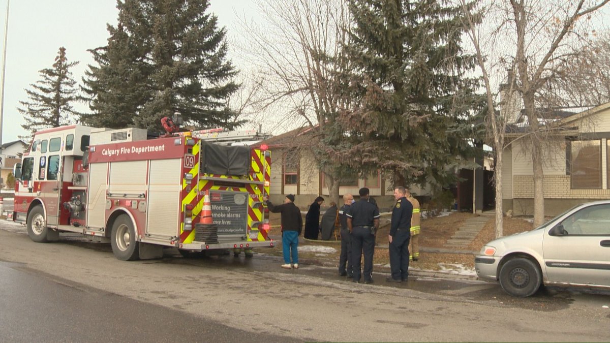 Calgary firefighters attend a home on Rivervalley Drive S.E. to put out a fire on Nov. 24, 2022.