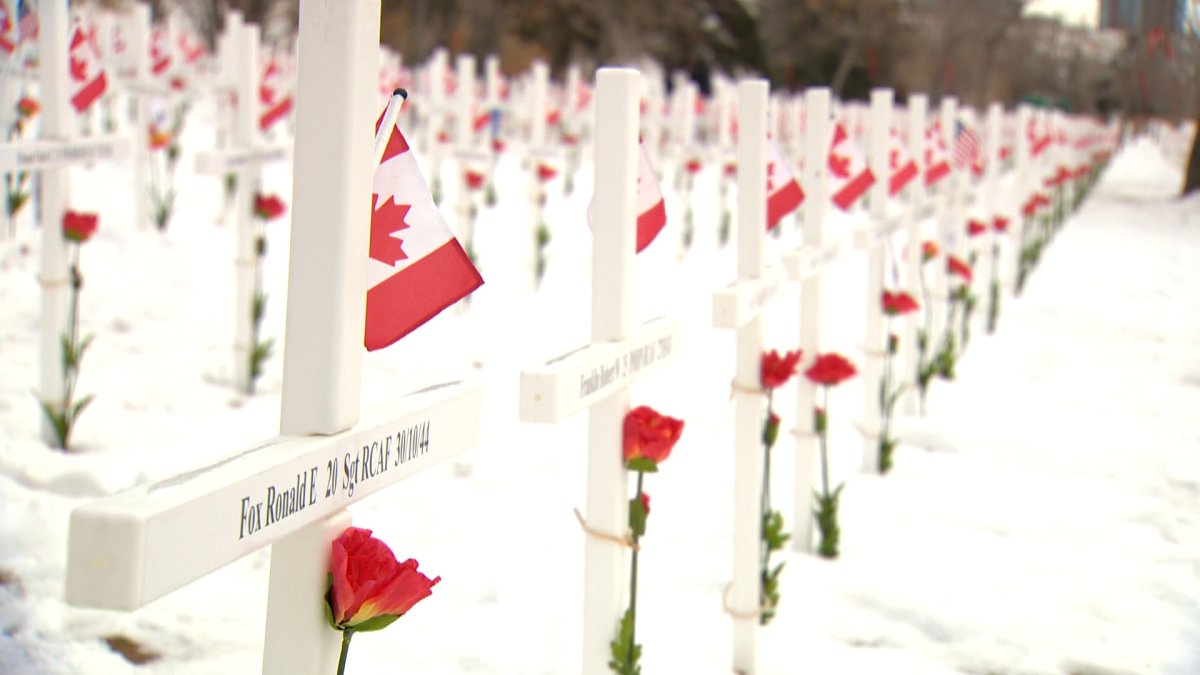 A photograph of Calgary's Field of Crosses ahead of the 2022 ceremonies.